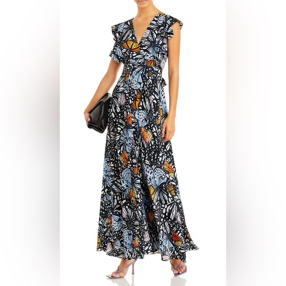 Aqua Dresses & Skirts - Aqua Black Butterfly Print Maxi Dress with Blue Orange Accents Sz M‎ Runs Small